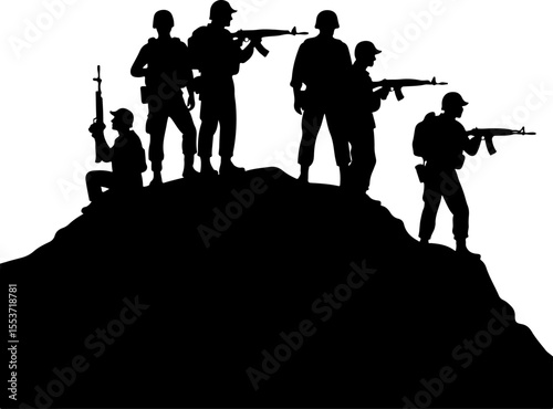 American Military  Army Soldiers and Tank Silhouettes