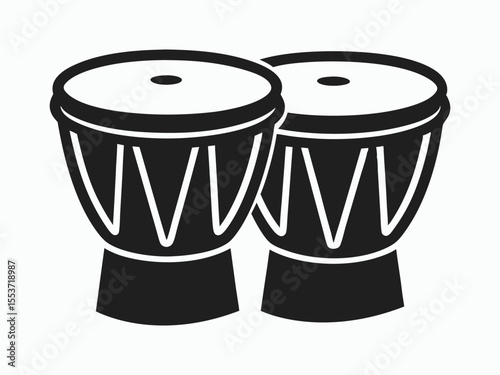 Bongo drums silhouette, line art percussion vector, musical instrument illustration