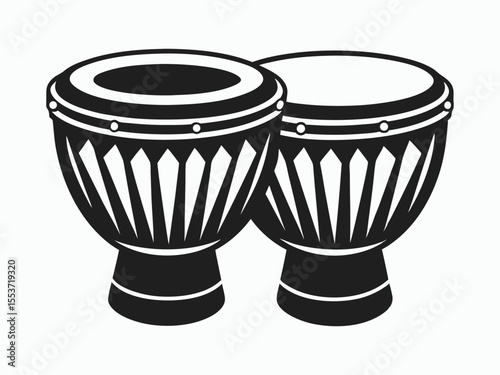 Bongo drums silhouette, line art percussion vector, musical instrument illustration