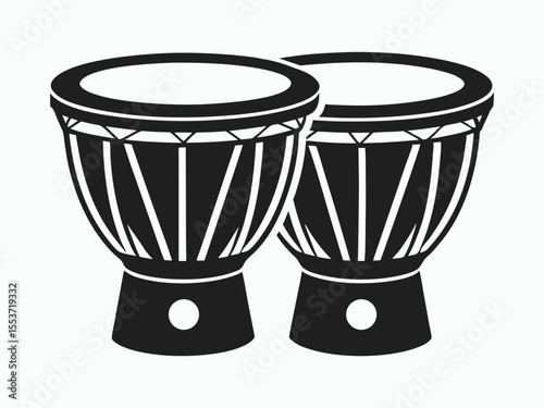 Bongo drums silhouette, line art percussion vector, musical instrument illustration