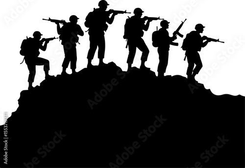 American Military  Army Soldiers and Tank Silhouettes