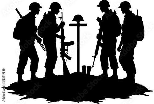 American Military  Army Soldiers and Tank Silhouettes