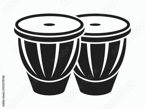 Bongo drums silhouette, line art percussion vector, musical instrument illustration