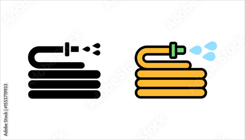 Set line Garden hose icon isolated on white background. Spray gun icon. Watering equipment. Set icons colorful. Vector
