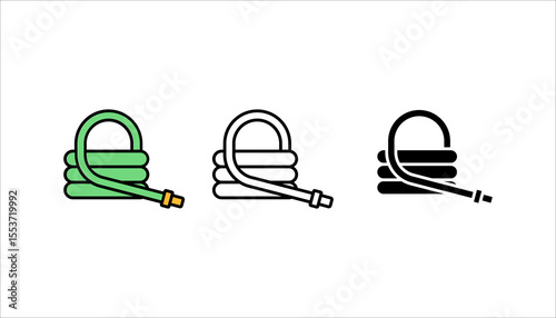 Set line Garden hose icon isolated on white background. Spray gun icon. Watering equipment. Set icons colorful. Vector
