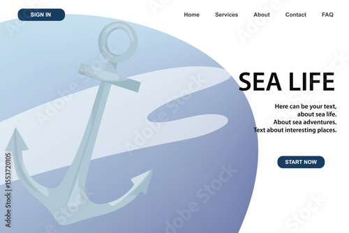 Anchor. Marine, sea coast, sea life, nautical concept. Vector illustration. Website, banner template.