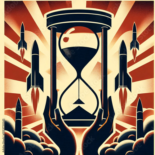 Hourglass with Missiles Symbolizing Urgent Time Passage