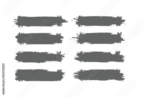 Grungy Brush Strokes: A set of unique, grungy brushstrokes, perfect for adding a touch of texture and artistic flair to any design. The strokes are in a shade of gray.