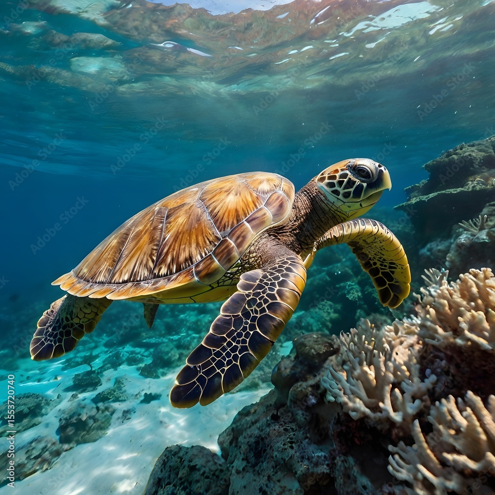 Obraz premium green sea turtle swimming