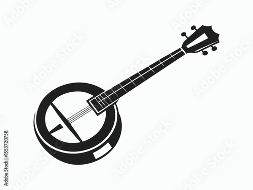 Banjo silhouette drawing, banjo line art silhouette vector illustration 
