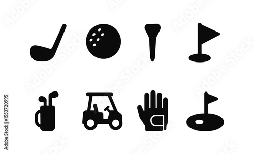 Silhouette icons of golf equipment and accessories for modern sport design