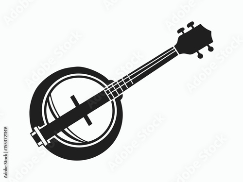 Banjo silhouette drawing, banjo line art silhouette vector illustration 
