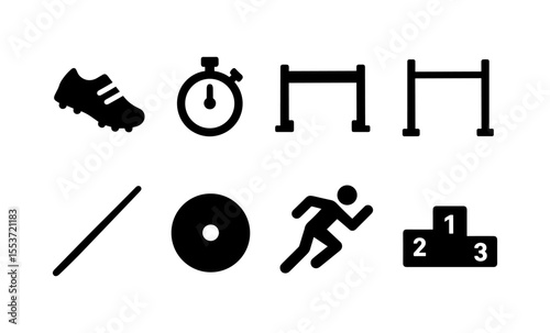 Athlete icons: sprint, hurdles, discus, stopwatch, podium, sport symbols