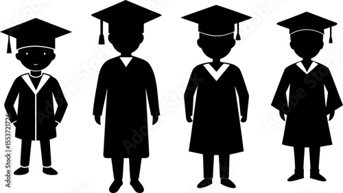 Silhouetted Graduates in Caps and Gowns Celebrate Academic Achievements Together