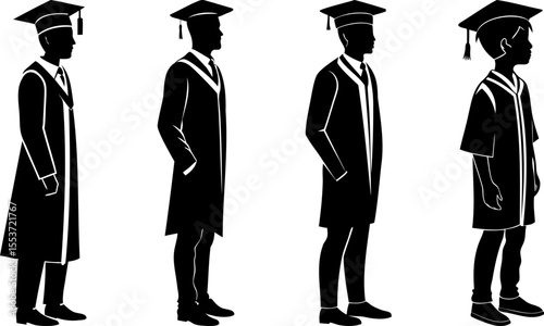 Graduation day silhouettes showing graduates in caps and gowns standing in a row