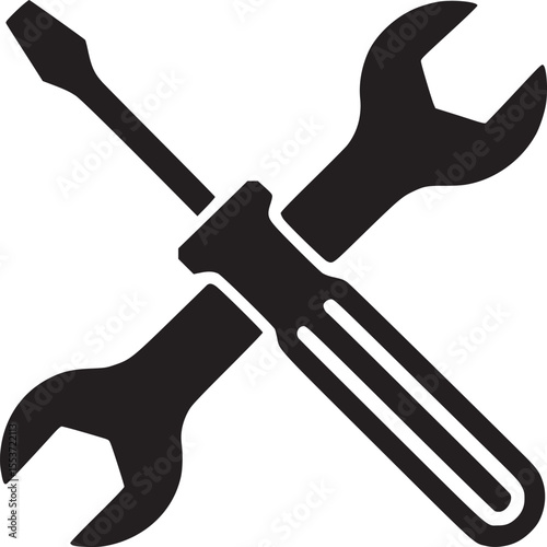 Wrench and screwdriver repair tool icon vector illustration for maintenance and construction work 100 on transparent background silhouette