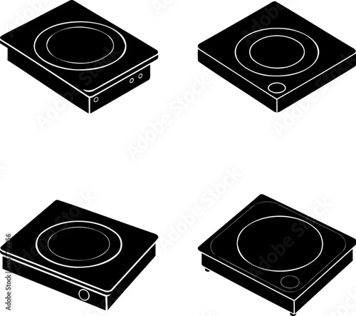 Black and White Isometric View of Electric Cooktops for Kitchen Appliance
