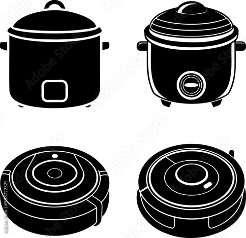 Black and White Icons of Kitchen and Home Automation Appliances