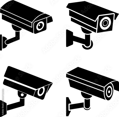 A Collection of Security Cameras Shown in Black Silhouette Icons