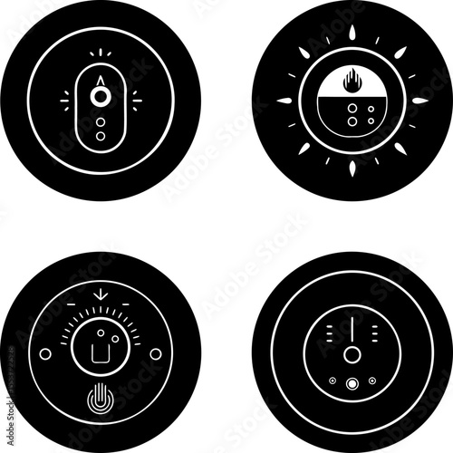 Icon set featuring home automation elements in black and white simplistic style