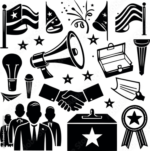 Elections and campaign elements vector illustration in black and white style