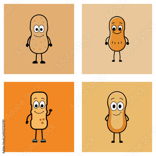 Four cartoon peanuts with different expressions standing on different colored backgrounds shown together