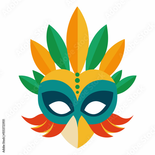 Vibrant carnival mask with colorful feathers