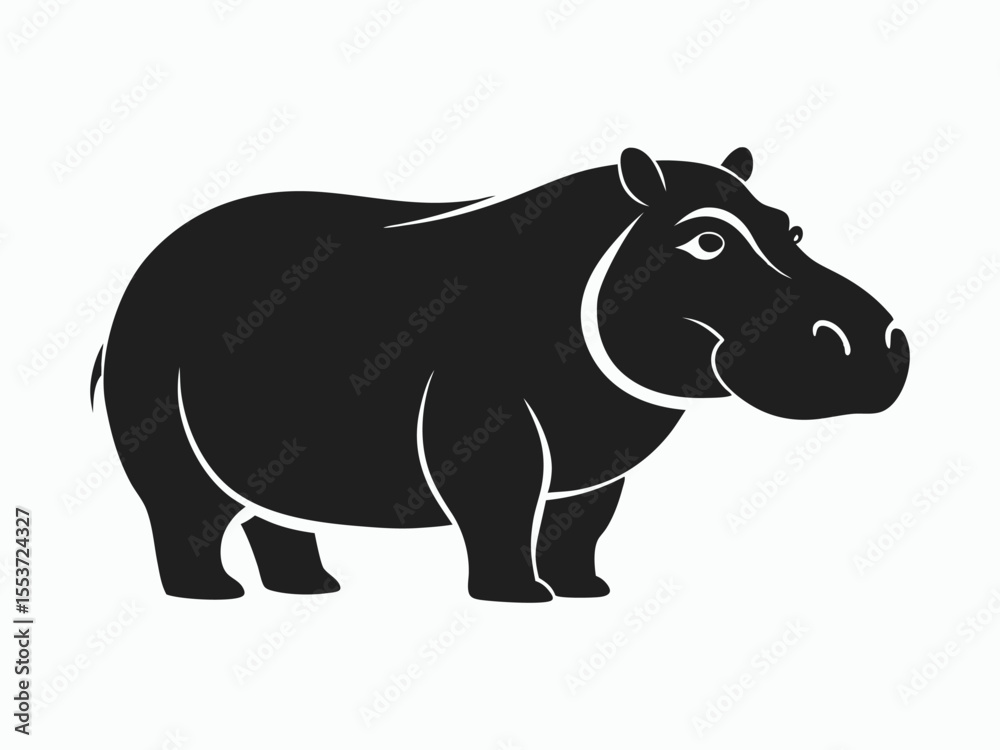Obraz premium Hippopotamus silhouette, hippopotamus line art silhouette vector illustration 