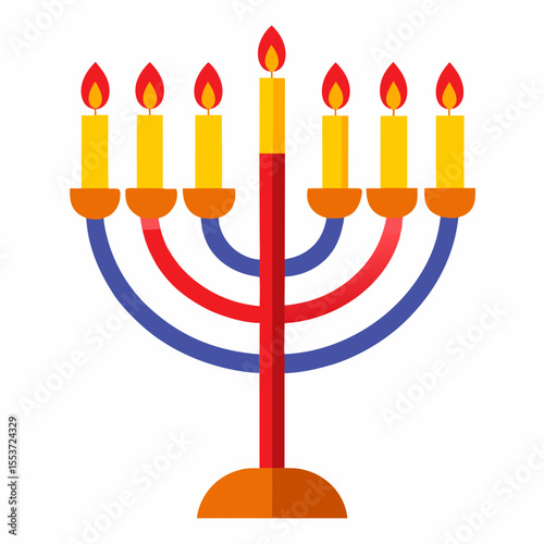 Colorful menorah with lit candles for hanukkah
