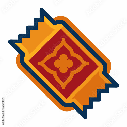 Rolled decorative rug with intricate pattern