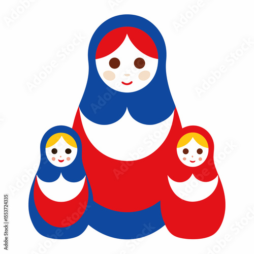 Three matryoshka dolls in red and blue