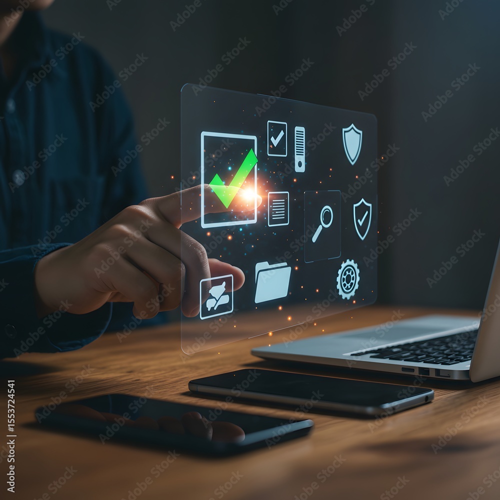 Fototapeta premium Scientist in blue gloves carefully adds red liquid to test tubes in a laboratory