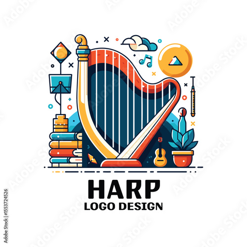 Harp Vector Logo Design