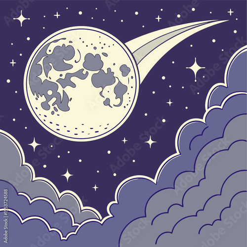 night sky with moon vector,  stunning vector illustration of a glowing full moon 