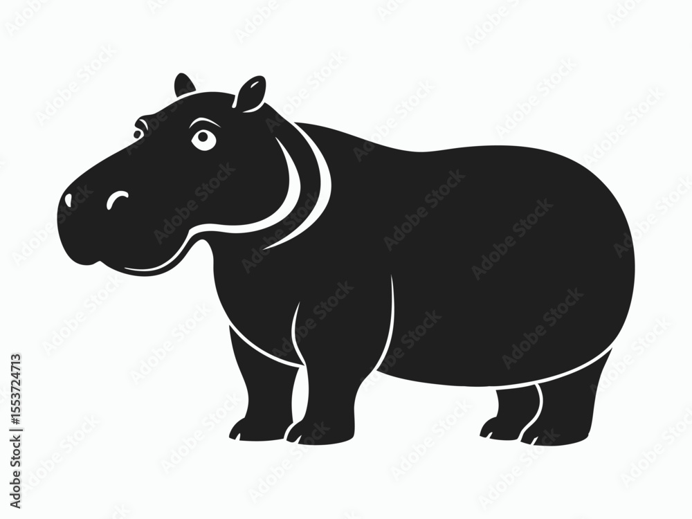 Fototapeta premium Hippopotamus silhouette, hippopotamus line art silhouette vector illustration 