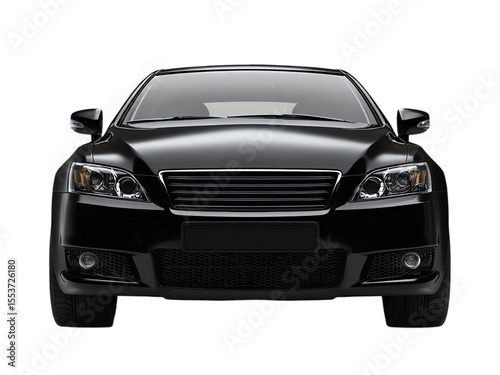 Black car, front view isolated on transparent background png