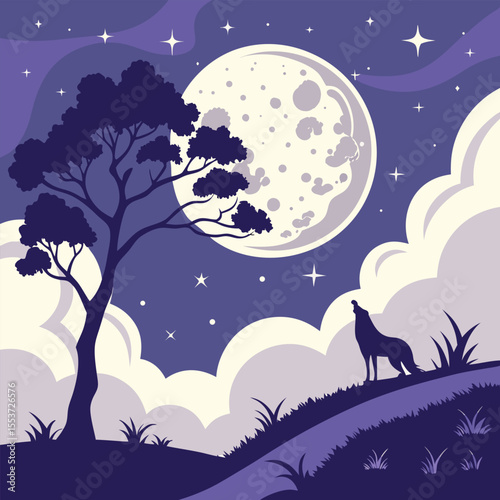 night sky with moon vector,  stunning vector illustration of a glowing full moon 