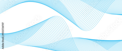 Abstract blue smooth wave on a white background. Dynamic sound wave. Design element. Vector illustration.