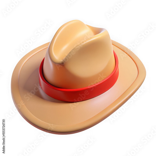 Stylized 3d cowboy hat with red band isolated on transparent background
