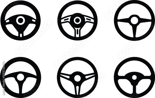 Vector Car Steering Wheel Icons Set on Transparent Background