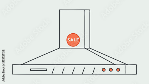 Vector illustration of a kitchen hood with a sale label for home appliance and cooking promotions