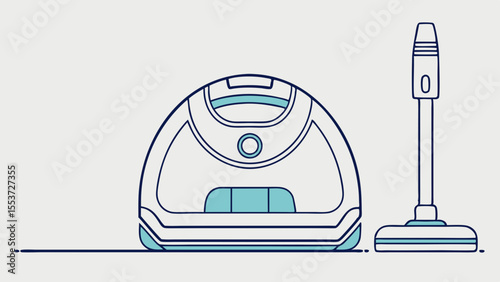Vector illustration of a robotic vacuum and an upright vacuum cleaner for home cleaning solutions