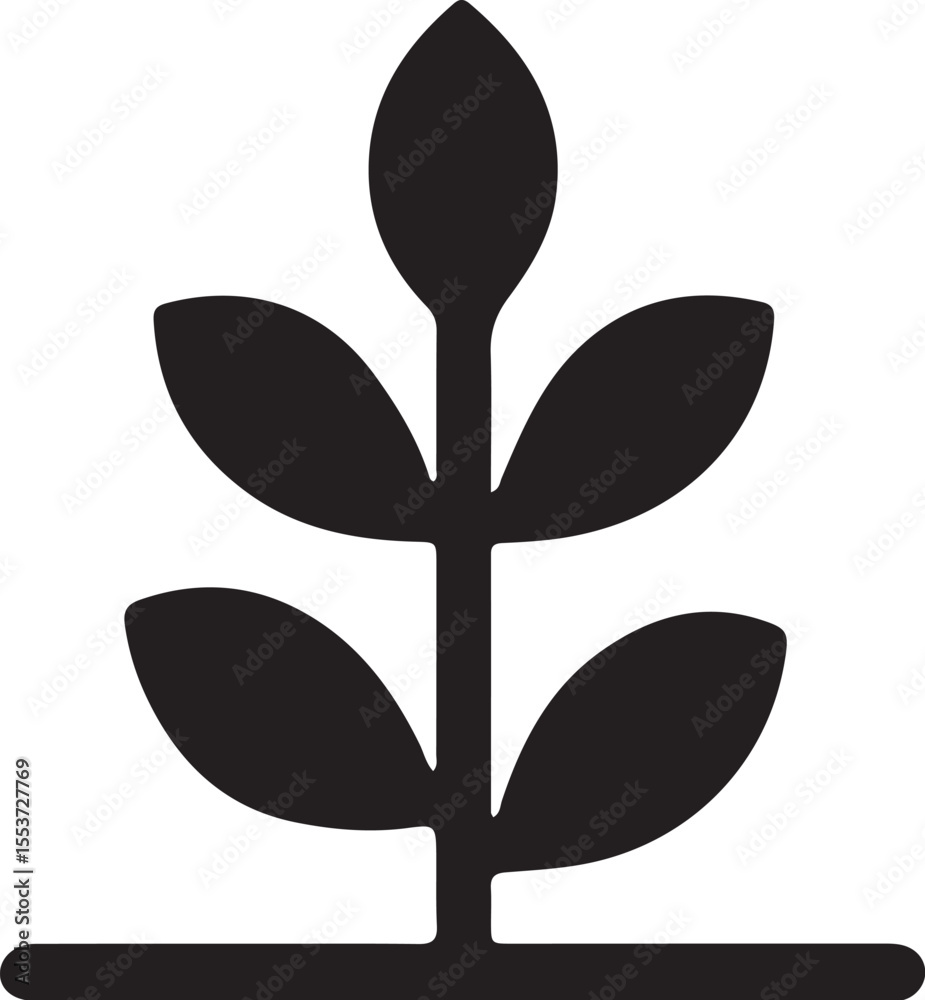 Minimal Plant Icon | Simple black plant icon with three leaves on a stem, ideal for eco, nature and organic themes.