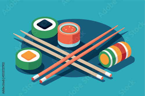 Sushi rolls and chopsticks arranged on a vibrant background for an engaging dining experience