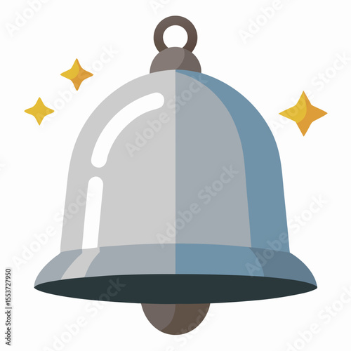 Shiny silver bell with sparkling stars notification icon