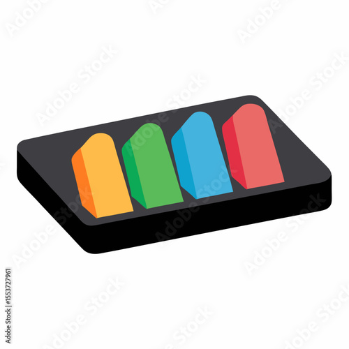Colorful erasers in a black rectangular case
