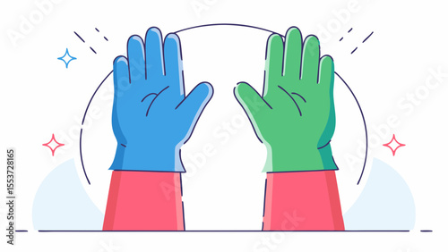 Vector illustration of colorful cleaning gloves for household and hygiene themes