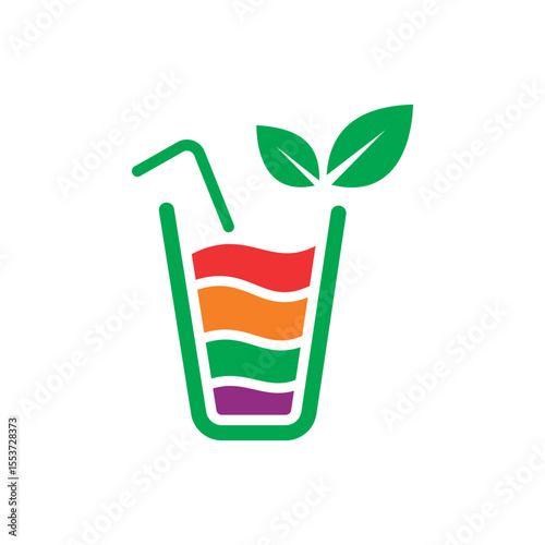 Fruit juice logo design. Drink cup with fruit concept. Fresh juice and healthy for vegetarian
