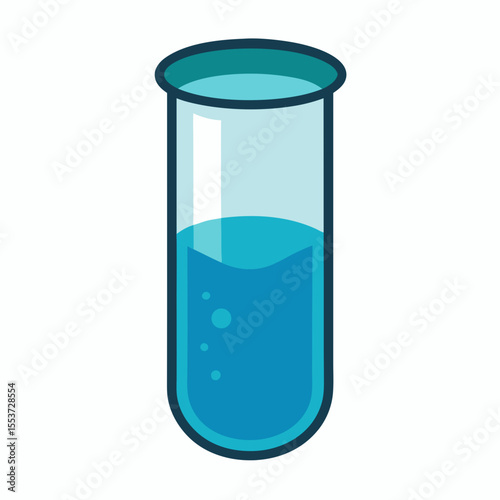 Test tube with blue liquid and bubbles