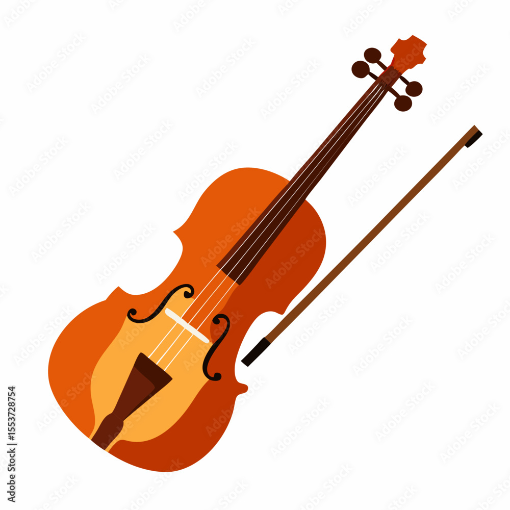Fototapeta premium Classic violin and bow illustration